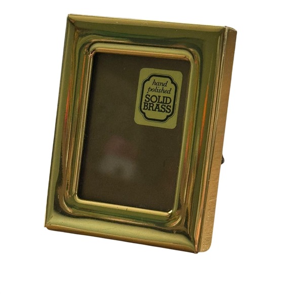 Other - Vintage Hand Polished Solid Brass Miniature Picture Frame Gold Rectangular Small